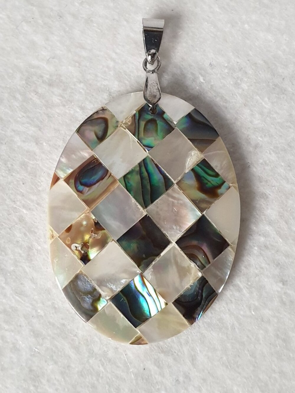 Vintage Mother of Pearl & Abalone Checkerboard Mosaic Pendant
